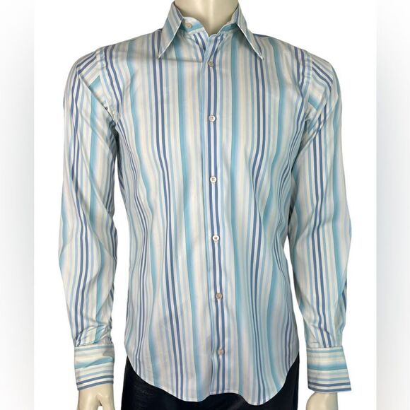 Fitted Ted Baker L/S Dress Shirt in Spring Stripe Great Condition Size 2 (Sm) - Picture 1 of 7